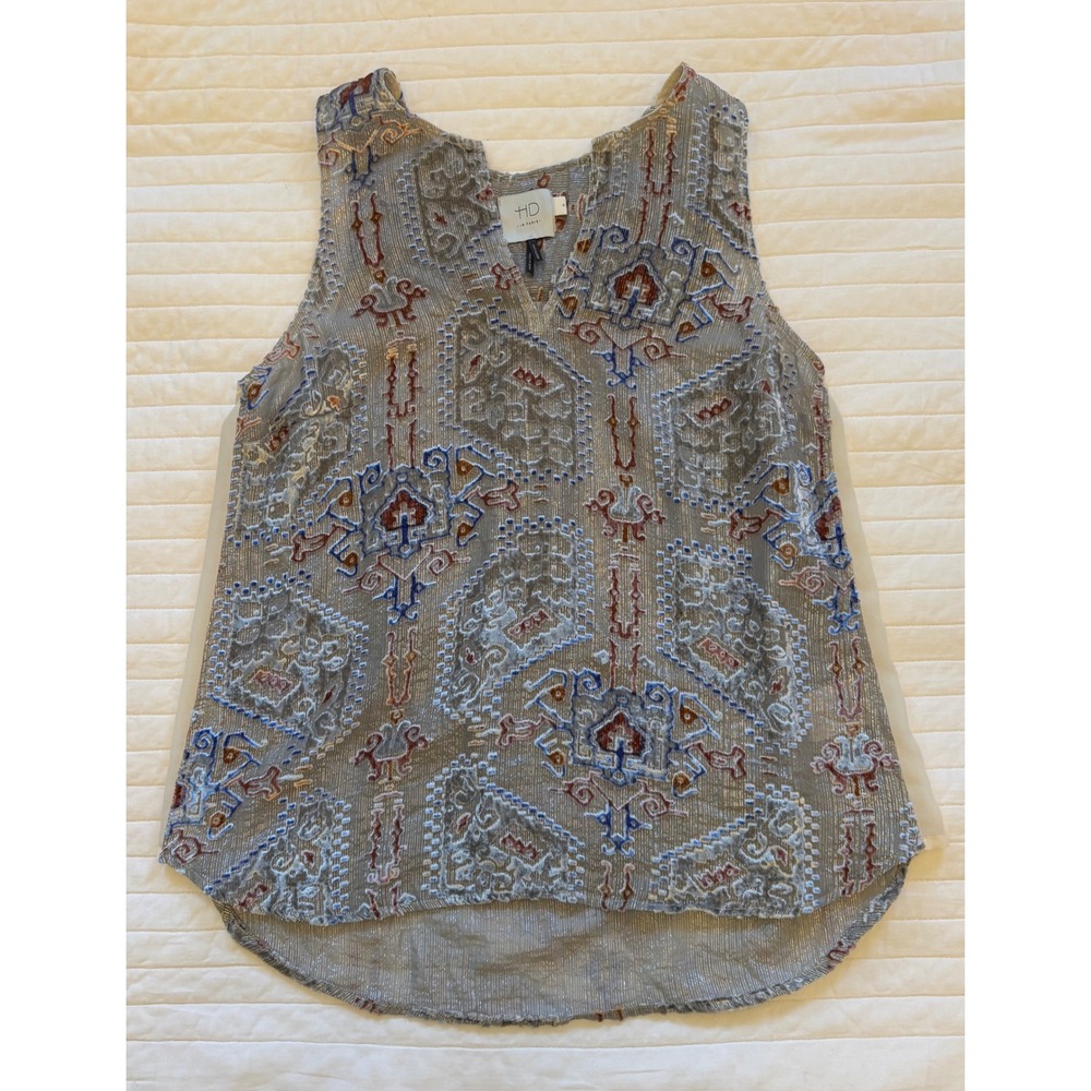 HD in Paris Anthropologie Burnout Velvet Tank Top Grey Boho XS Johnny Was Style